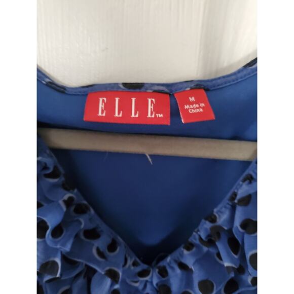 ELLE size medium‎ blue & black ruffled and polka dotted sleeveless dress - Picture 5 of 7